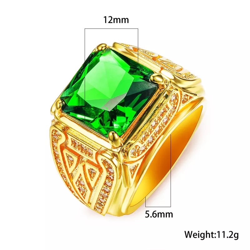 Cincin Batu Permata Zamrud Hijau Emerald Green Cubic Zirconia Mewah Berkelas Ring Gold Platted