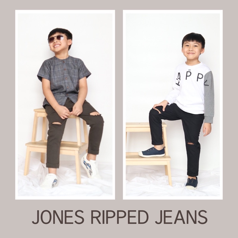 HT Clothingline JONES Ripped Jeans - Jeans Sobek Anak Unisex Keren Nyaman
