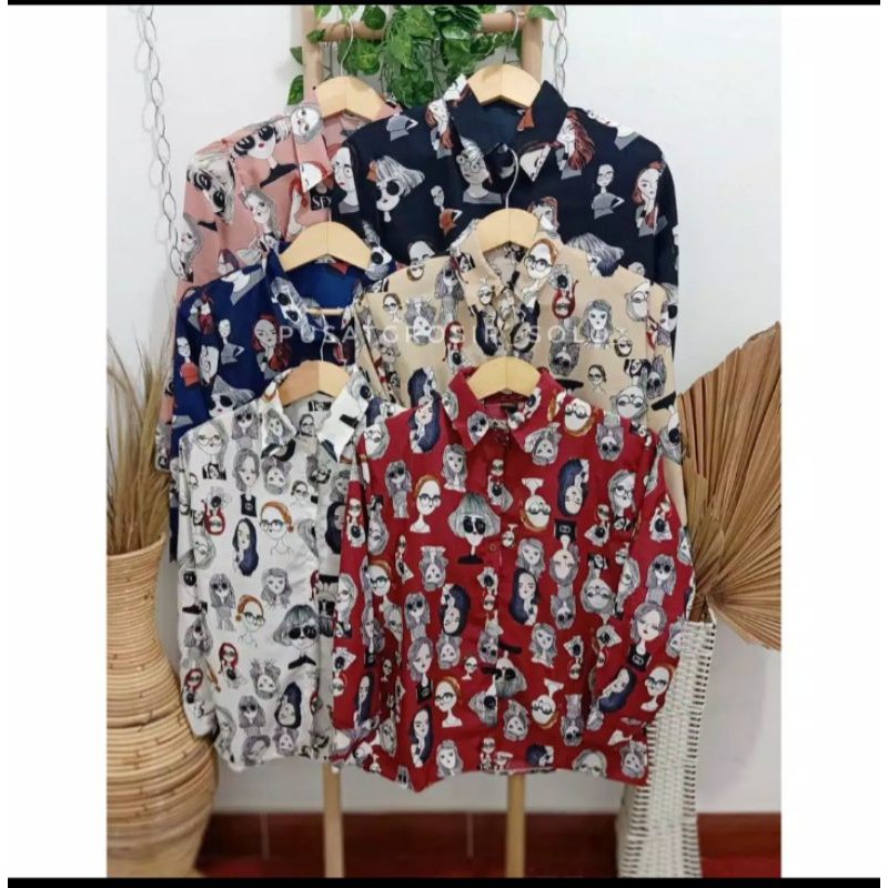 kemeja wanita lengan panjang /motif kartun/kemeja rerto