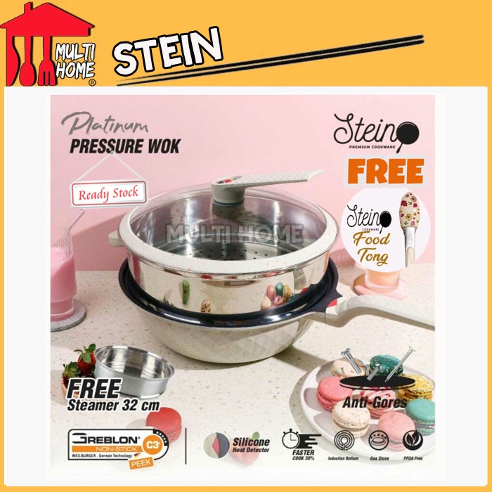 Stein Cookware Wokpan Pressto Platinum Pressure 32cm Brown Semipressto