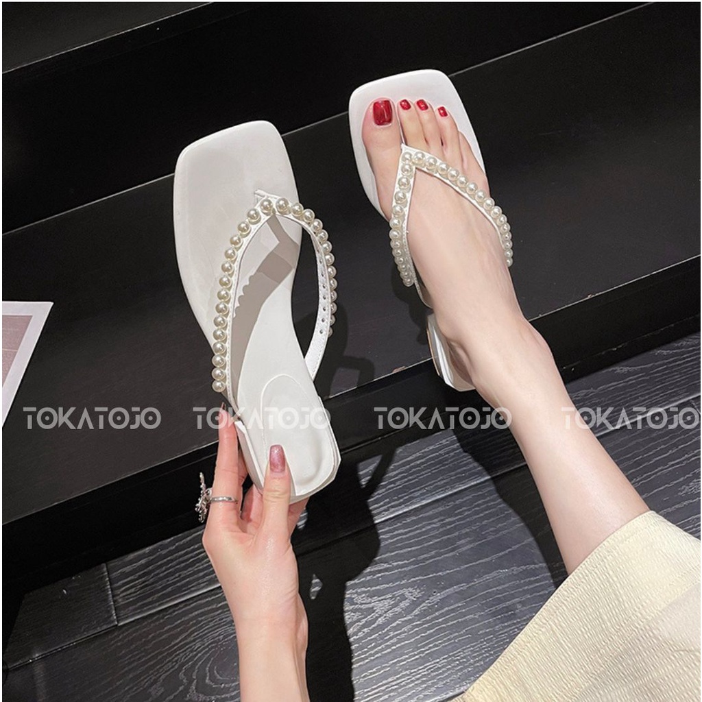 SANDAL HEELS 3 CM TERBARU SANDAL HAK TAHU WANITA MUTIARA SANDAL HEELS JEPIT MUTIARA  DI JAMIN REALPICT HARGA MURMER