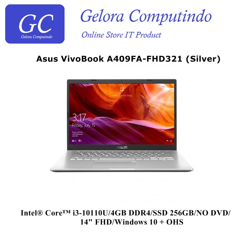 Notebook Asus Vivobook A409FA-FHD321 (i3-10110U, 4GB, SSD 256GB, 14" FHD, Windows 10 + OHS) Silver