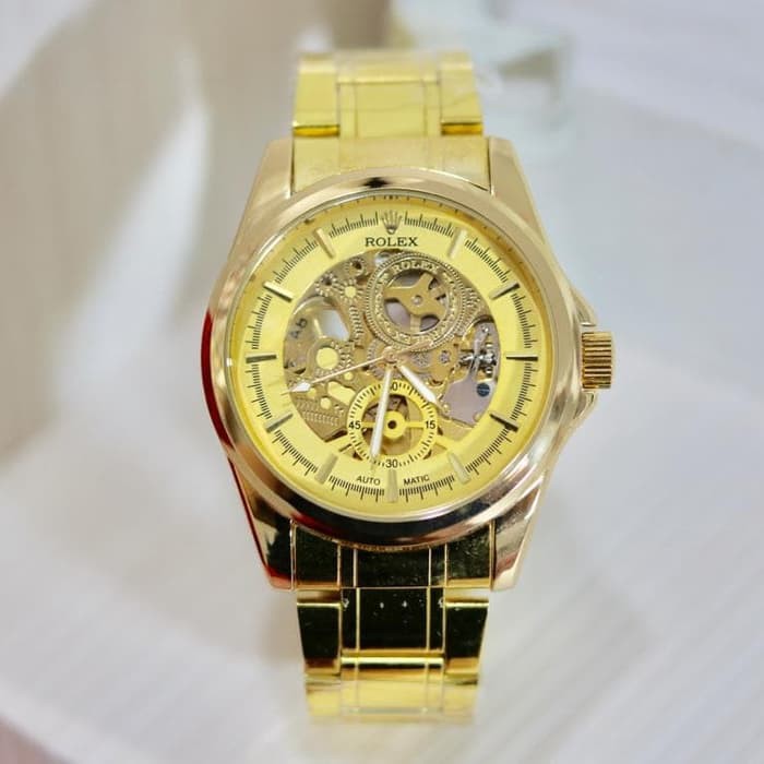 Jam Tangan Rolex Automatic Pria Gold - 3 Pilihan Warna Model Garis