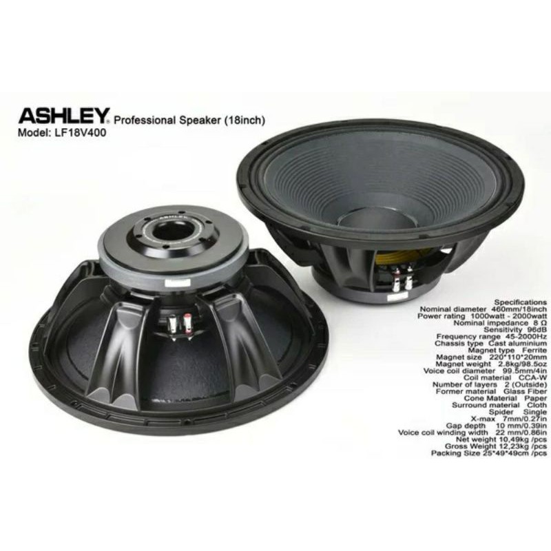 KOMPONEN SPEAKER ASHLEY 18 INCH LF 18V400