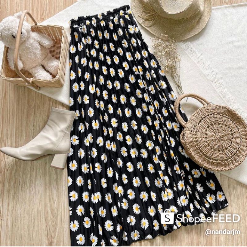 Rok Plisket bunga-bunga / plisket daisy