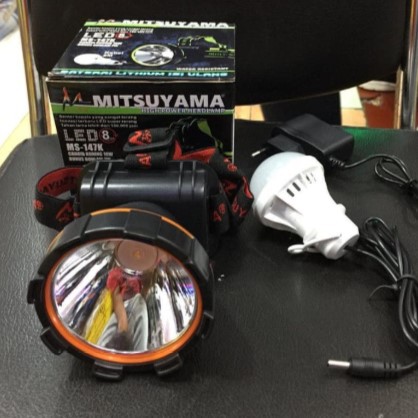 Senter Kepala Mitsuyama MS-147 Kuning 10 Watt Headlamp Tahan Air Charger Bonus Bohlam