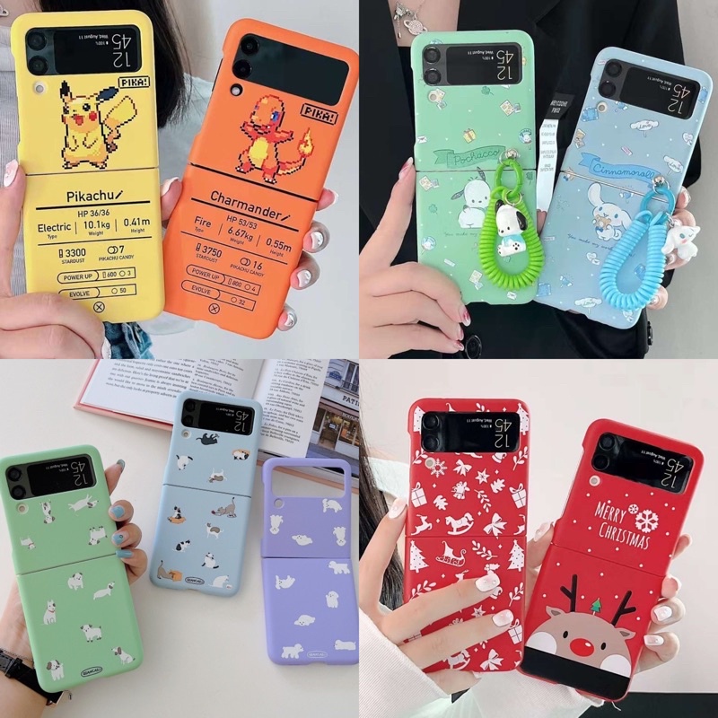 Samsung Galaxy Z Flip 3 / 4 / 5 / 6 Flip Case Cover Pelindung Shockproof Motif Bebek Pokemon Warna Macaron Untuk