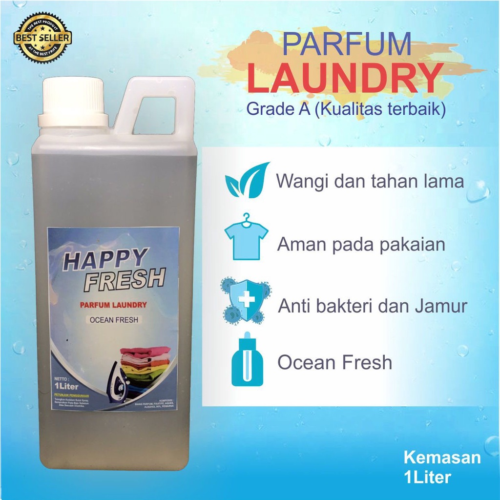 Parfum Laundry Pelicin bahan Alkohol dan Pengharum Baju 1Liter &quot;HAPPY FRESH&quot;  Berkualitas Wanginya Tahan Lama Anti Apek dan Anti Jamur