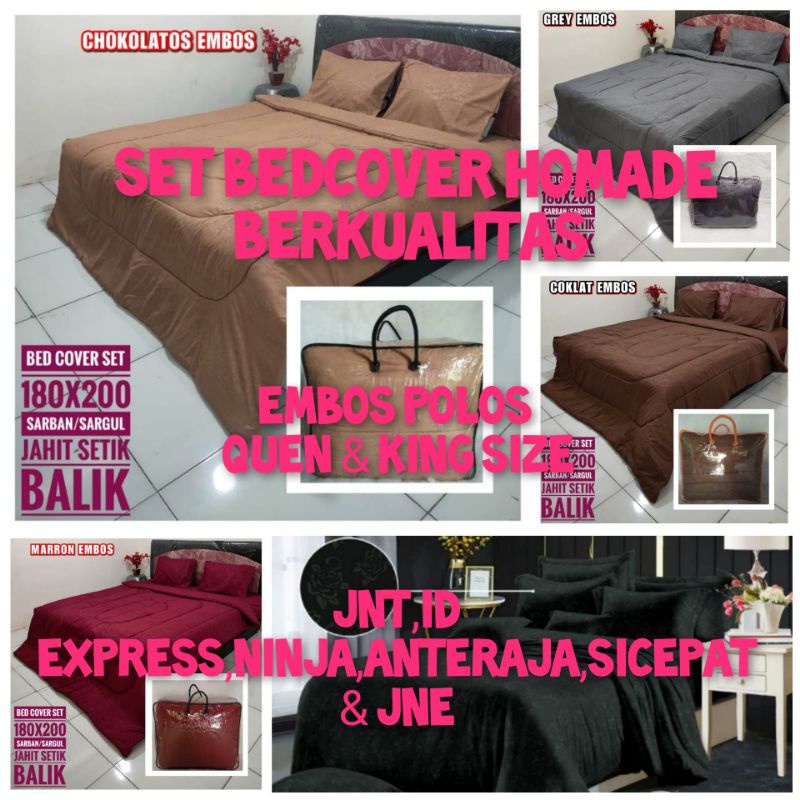 Set Bedcover Homade Embos Polos Adem Nyaman Quen &amp; King Size