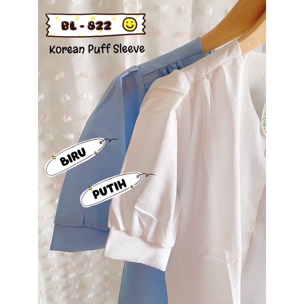 BL822 • Korean Puff Sleeve Import • Blouse Vneck • Atasan Wanita Trendy