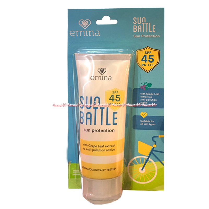 Emina Sun Battle 100gr Sun Protection SPF 45 Sunblock Untuk Kulit With Grape Leaf Emmina Sun Blok Sun Block