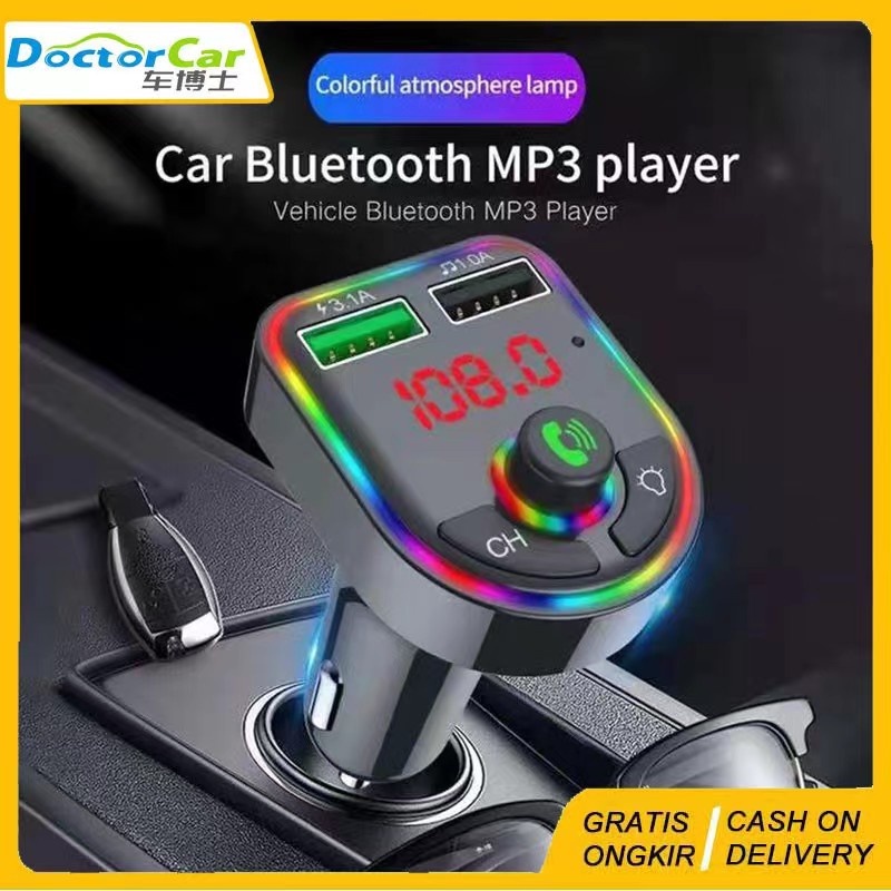 Charger Mobil FM Modulator Bluetooth Receiver MP3 Transmitter Audio Dual Port RGB Light