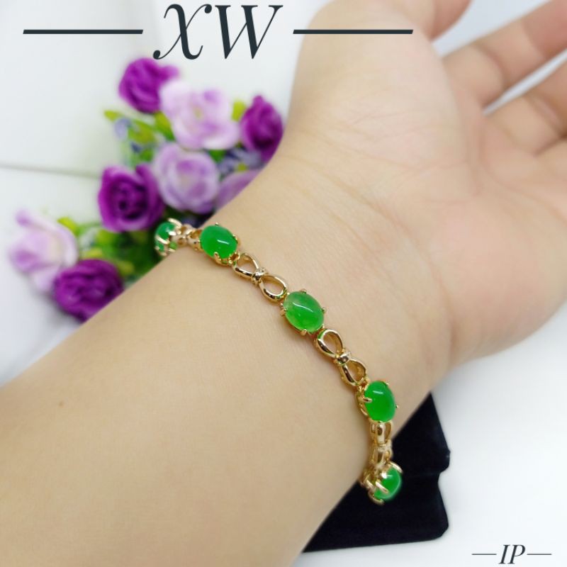 Gelang Xuping batu hijau gold