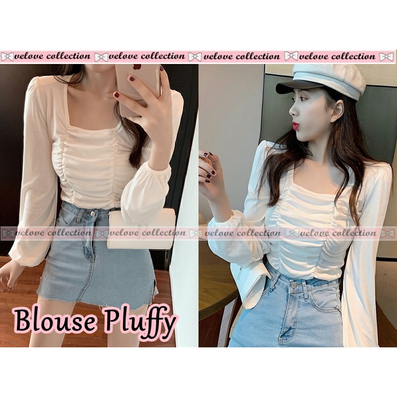 COD✔atasan wanita blouse pluffy fashion korea 01 / pakaian wanita top blus sabrina karet smocke / ko