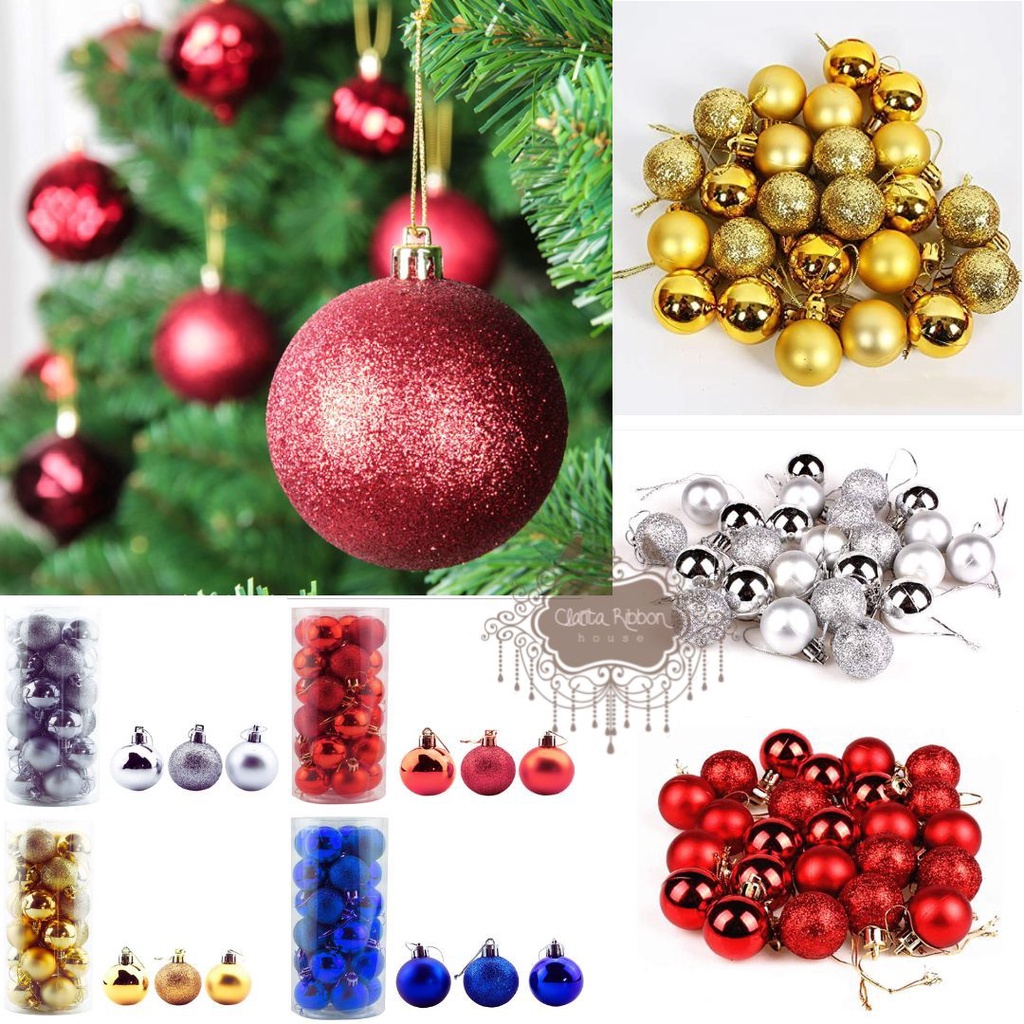 Hiasan Dekorasi Pohon Natal Bola 3CM Ornament Chirsmas Tree Balls 24pcs