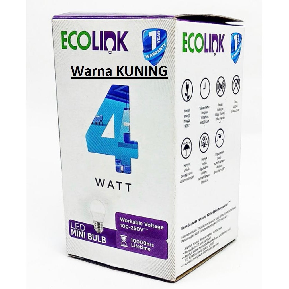 Lampu Bohlam LED Bulb 4 Watt Kuning ( Warm White ) &amp; Putih ( Cool Daylight ) 6500K ECOLINK