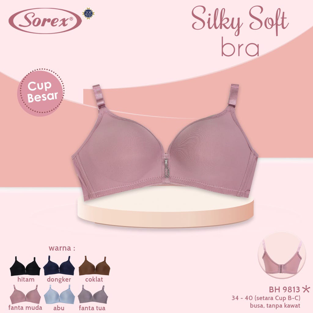 Sorex 9813 | BH Sorex Cup Besar Silky Soft | Bra Tanpa Kawat Cup C Big Cup | Perempuan Wanita Dewasa Kait 3 Kancing Tiga | Pakaian Dalam Underwear Open