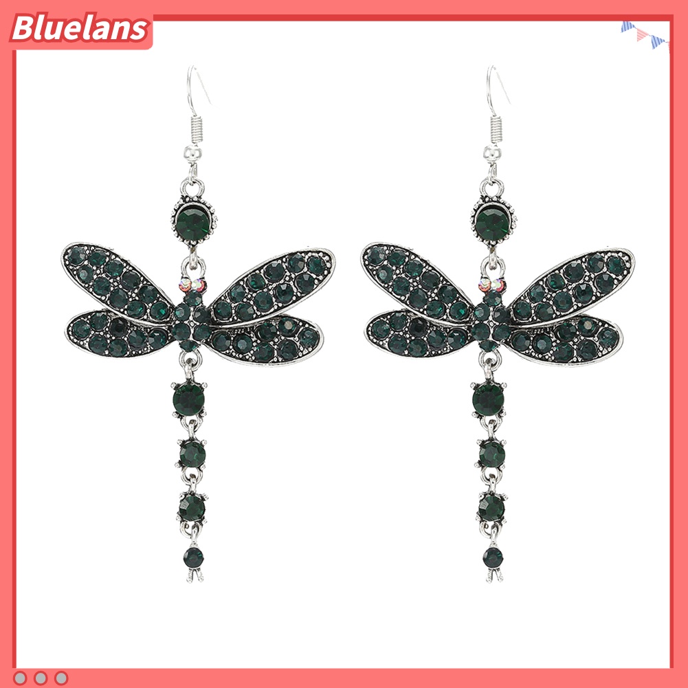 Bluelans Women Dragonfly Shape Dangle Rhinestone Hook Statement Earrings Jewelry Gift