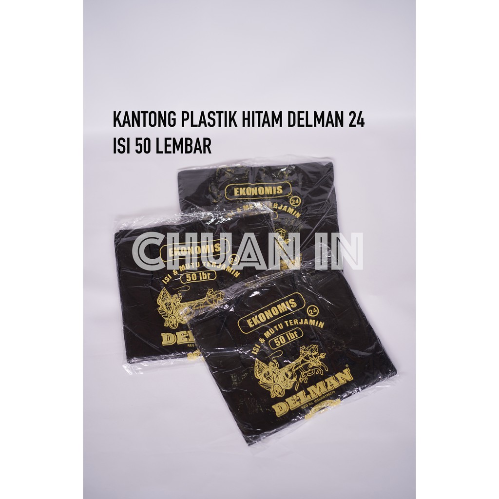 Kantong plastik kresek hitam HD ukuran 24 isi 50 lembar Delman / Kantong kresek Ekonomis hitam