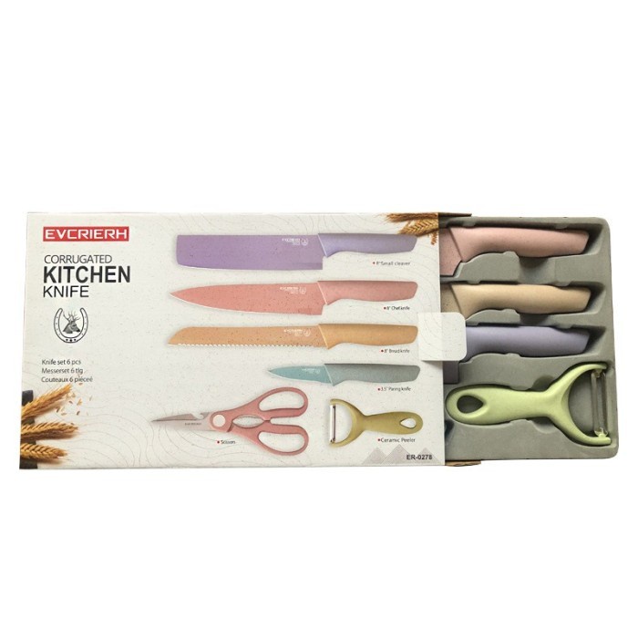 Set pisau dapur 6 in 1 stainless kitchen knife set gunting pengupas Grosir