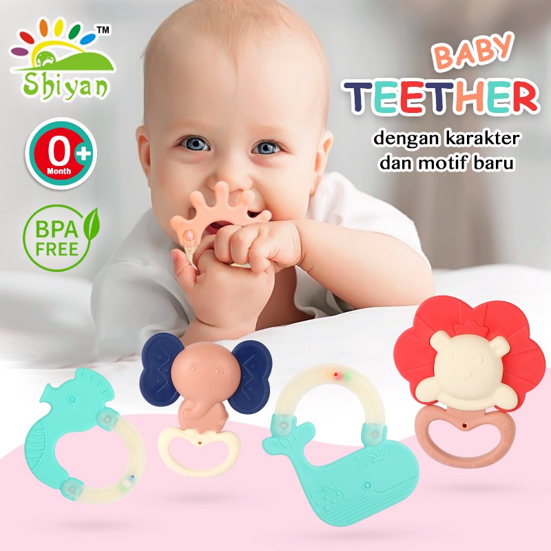 [Shiyan] mainan bayi edukasi shaking bell dan toy teether dengan bahan silikon dan plastik aman Varian Random