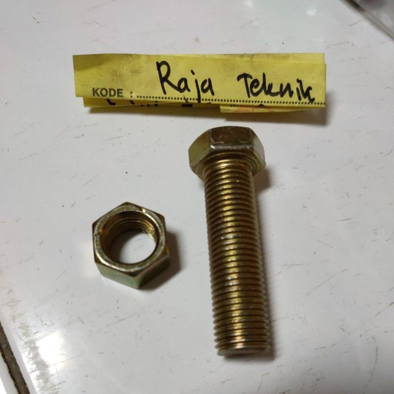 baut mur  m14x50 drat halus kuning Kunci 19 drat pitch 1.5 / baut mur bmk drat halus m14x50 / baut m