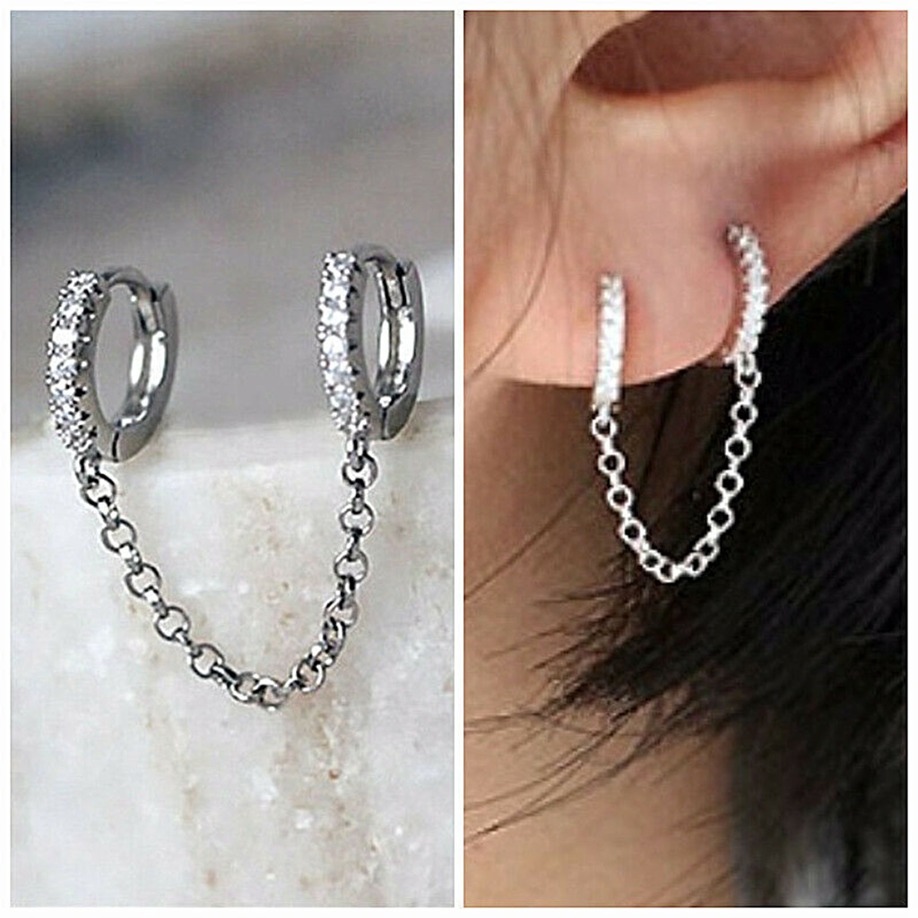 Hu Hu Hu Hu Hu Alat Bantu Pasang Kacamata♡ 1 Pasang Anting Hoop Rumbai Rantai Cubic Zirconia Untuk Wanita
