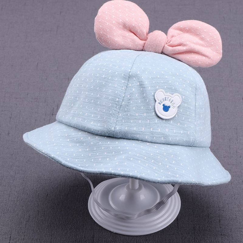 Topi Bucket Anak Bayi Pita polkadot Bearyaboo lucu import-Biru