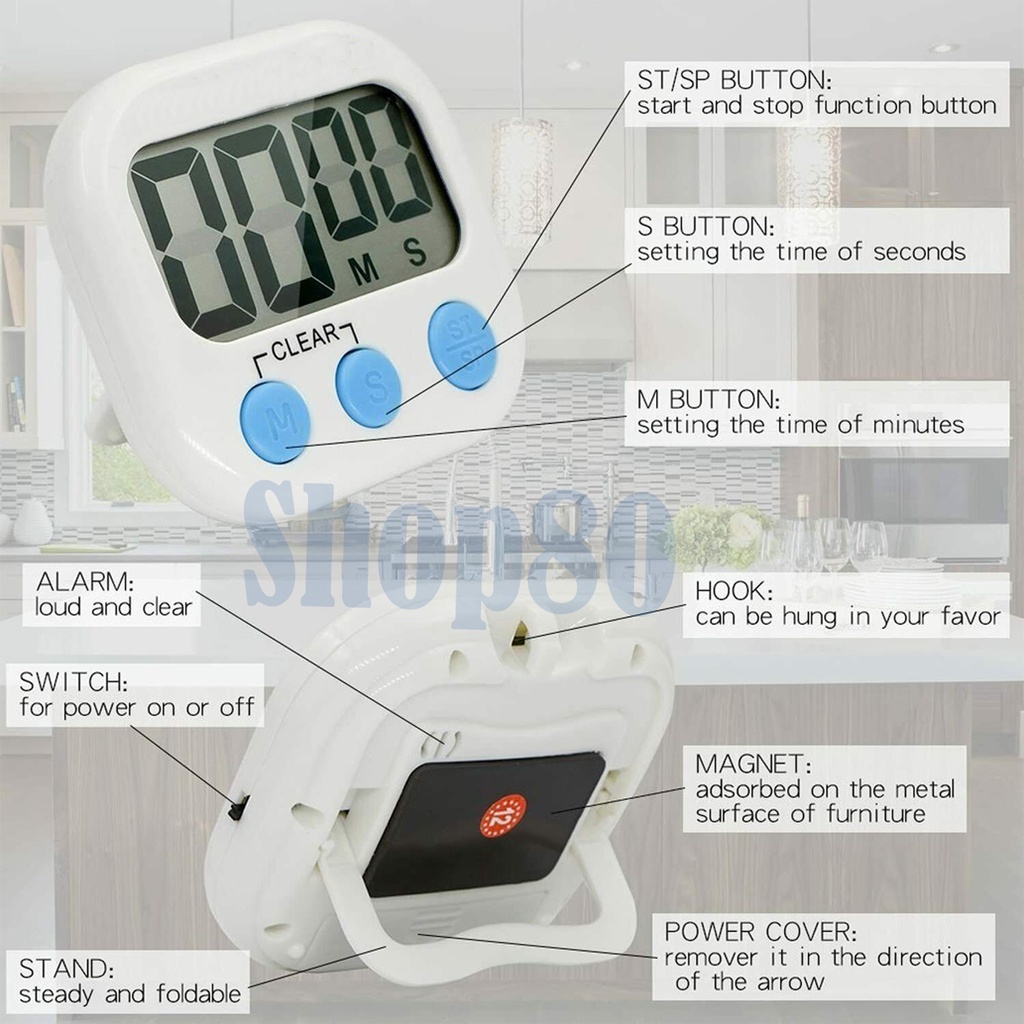 Timer Dapur Digital Alarm Masak Kitchen Countdown Stopwatch Putih