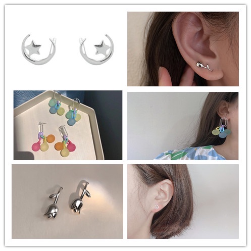 1 Pasang Anting 925 Silver Bentuk Bunga Tulip Bulan Bintang Untuk Wanita