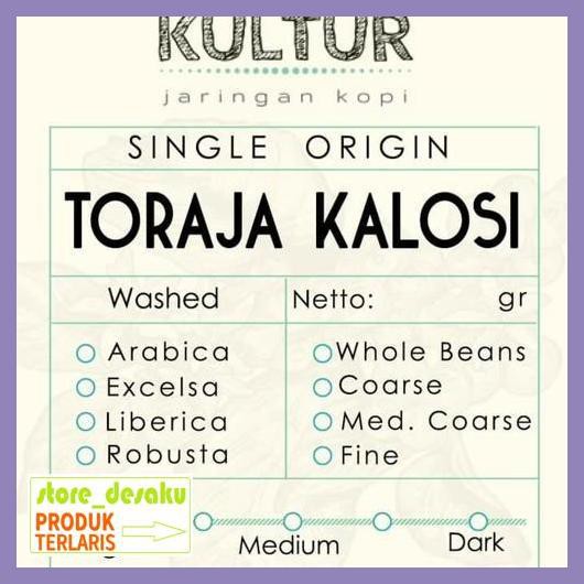 

57Ryr68- Biji Kopi Coffee Bean Kopi Giling Bubuk Arabika Toraja Kalosi 250Gr - Medium Roast, Beans