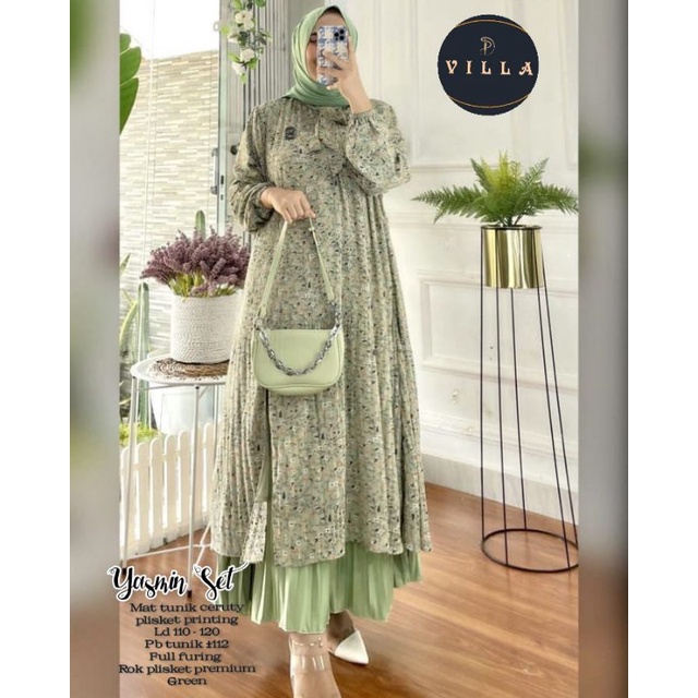 Baju Setelan Wanita Muslim Yasmin Set Rok Fashion Perempuan Dewasa Remaja Cewek Putri Ibu Modern Ker