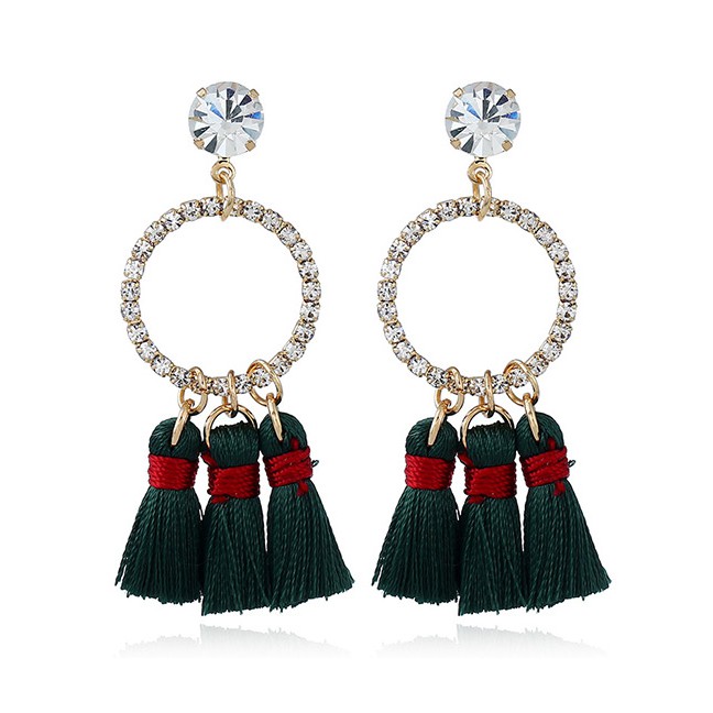 LRC Anting Tusuk Bohemia Round Shape Decorated Tassel Earrings