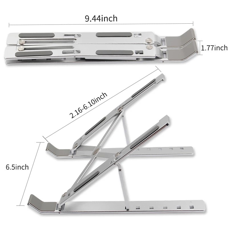 Laptop Stand Dudukan Laptop Aluminium Foldable Adjustable 6 Height - Silver