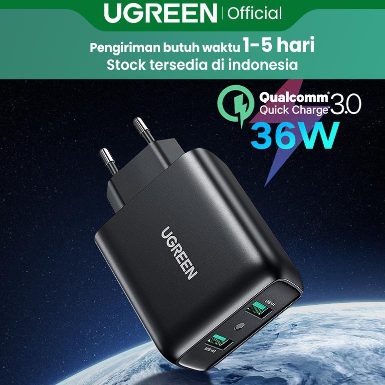 ✨ BISA COD✨ UGREEN Adaptor Charger 36W Model 2 Port USB Warna Putih untuk Handphone CUCI GUDANG