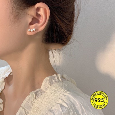 Anting Tusuk Gantung Sterling Silver 925 / Gold 18K Hias Mutiara Gaya Elegan Untuk Wanita