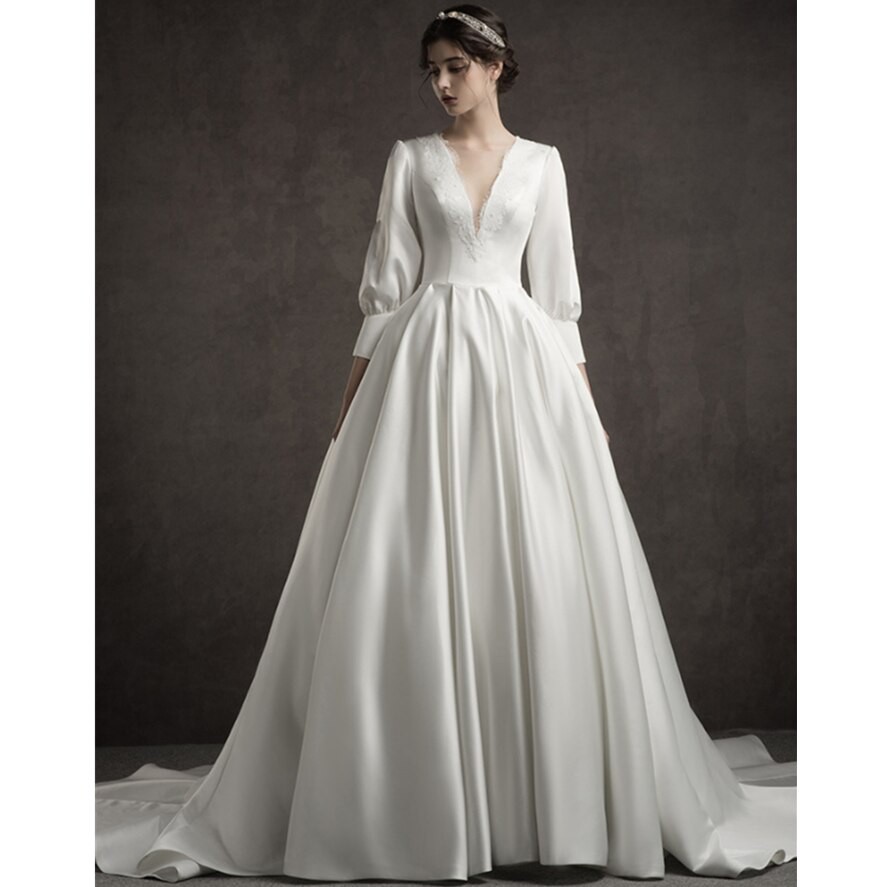 Bridal Gaun Mewah Gown vintage fairy flower bride wedding dress bridal gown champagne lining