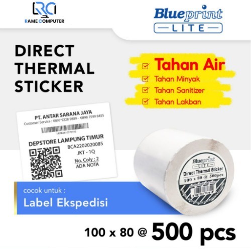 Direct Thermal Sticker Label Ekspedisi BLUEPRINT Lite 100x80 mm 500Pcs