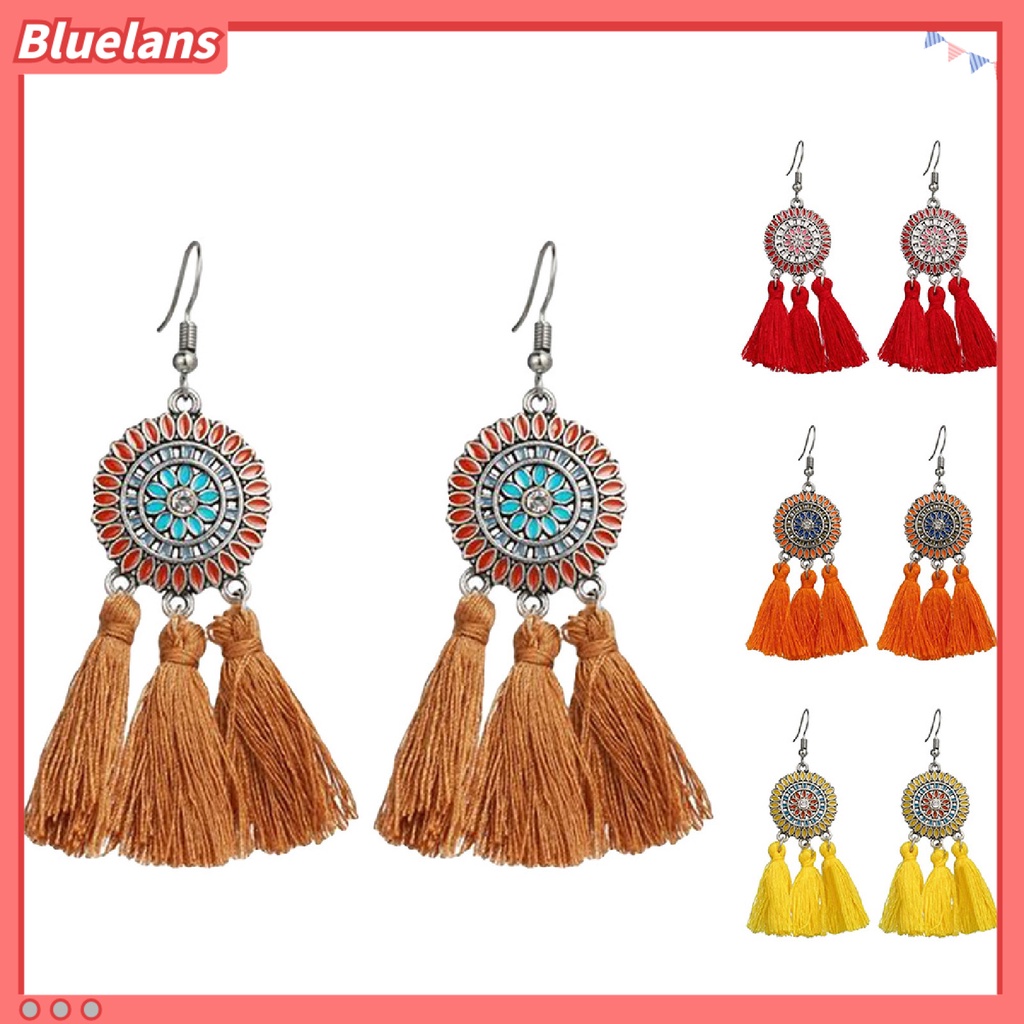 Bluelans Earrings Bohemian Charming Look Alloy Sunflower Tassel Dangle Jewelry Earrings