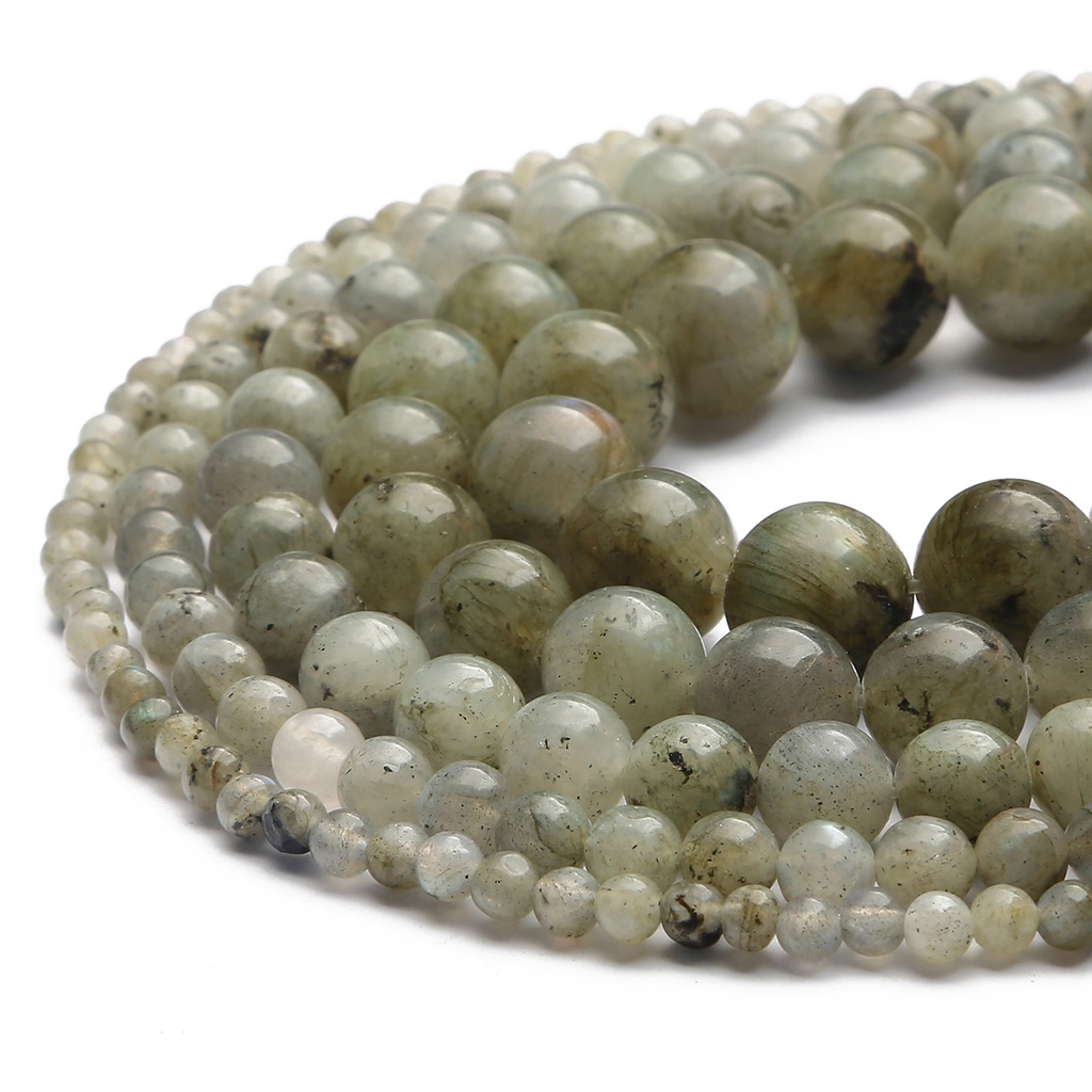 Manik-manik Batu Moonstone Alami Bentuk Bulat Ukuran 4 / 6 / 8 / 10 / 12mm Untuk Membuat Perhiasan Kalung Gelang