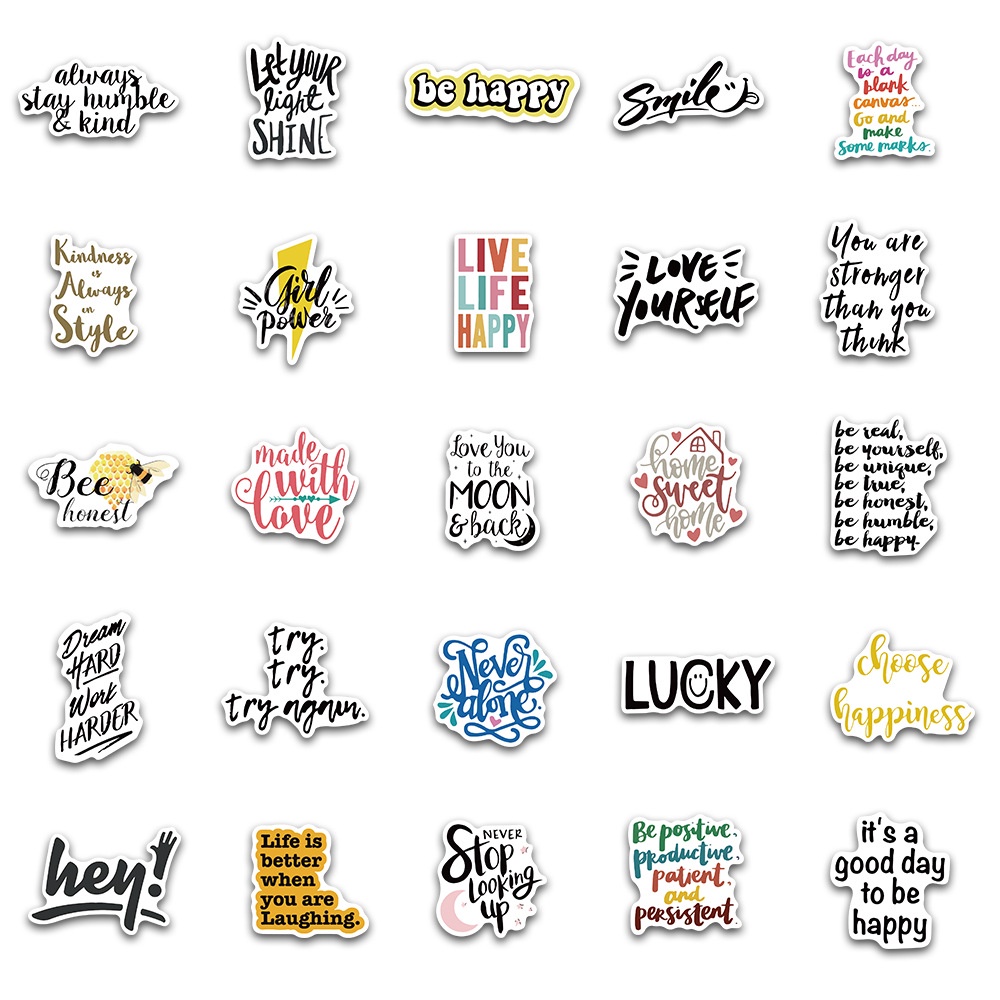 50pcs Stiker Graffiti Slogan Bahasa Inggris Anti Air Untuk Dekorasi Mobil/Koper/Skateboard/Gitar stickers