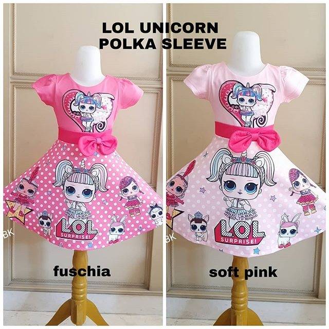 DRESS LENGAN PENDEK MOTIF LOL UNICORN LITTLE PONY IMPORT LUCU PINK