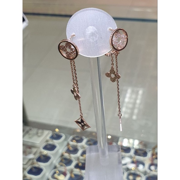 anting panjang jepit bulat vc model fashoin emas rosegold