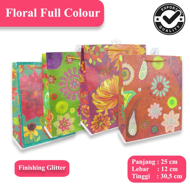 

PAPERBAG MOTIF FLORAL FINISHING GLITTER | TAS KERTAS KADO FULL PRINTING