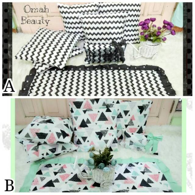 PREORDER Sarung Bantal Sofa Kursi Minimalis Monokrom / Set Tamu Abstrak Zigzag Segitiga Hitam Putih