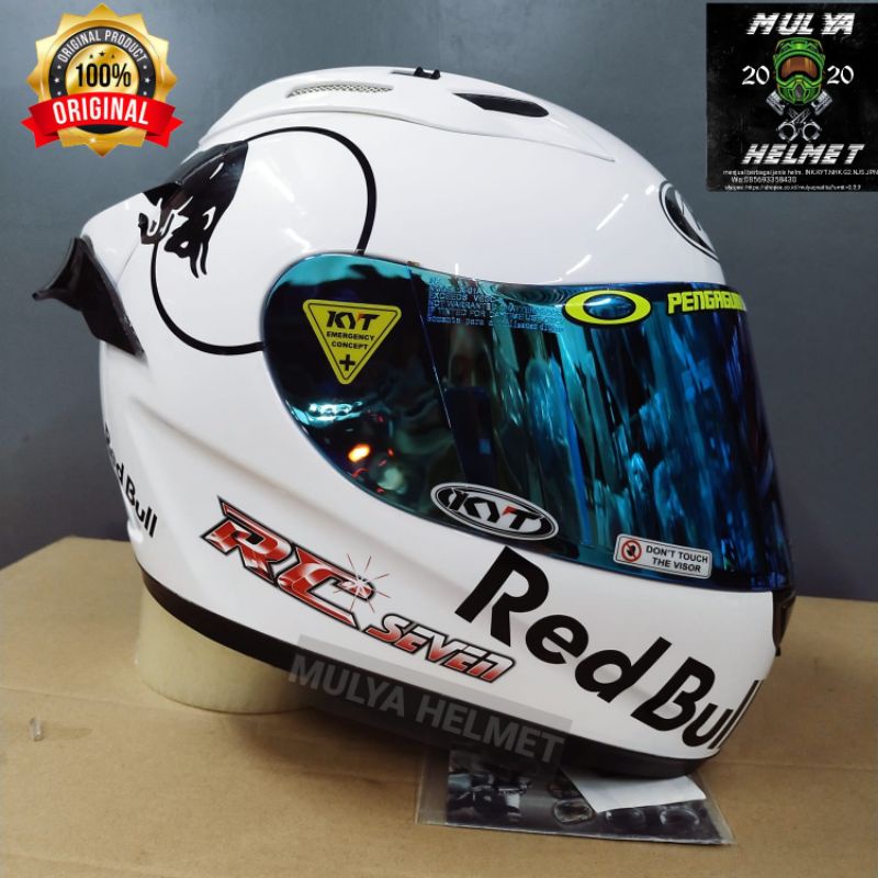 Helm KYT RC7 Solid White + Cutting Sticker RedBull ( Paket ganteng )