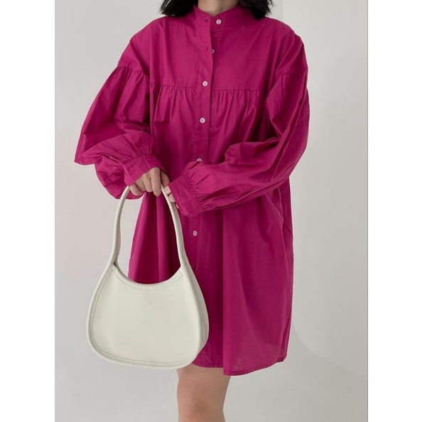 Lily Dress Fuschia - Kemeja Katun - Atasan Tunik Pakaian Muslim - Bumil Friendly - Dress Wanita