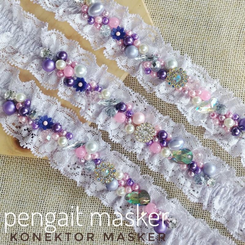 KONEKTOR MASKER HIJAB HEADLOOP RENDA KRISTAL MANIK PAYET MEWAH UNTUK PESTA KONDANGAN ACARA NIKAHAN