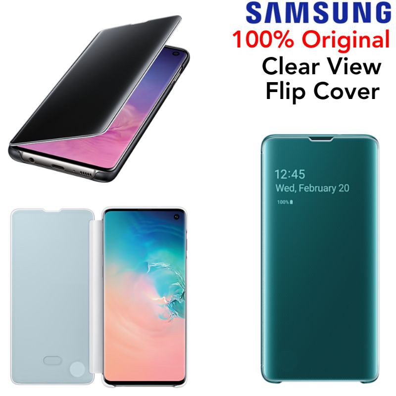 Samsung Galaxy S10 Original Clear View Case Flip Cover Casing Berdiri Kesing Tutup