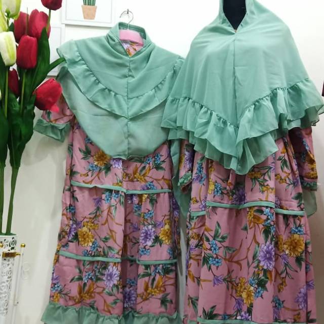 Gamis couple ibu dan anak motif bunga